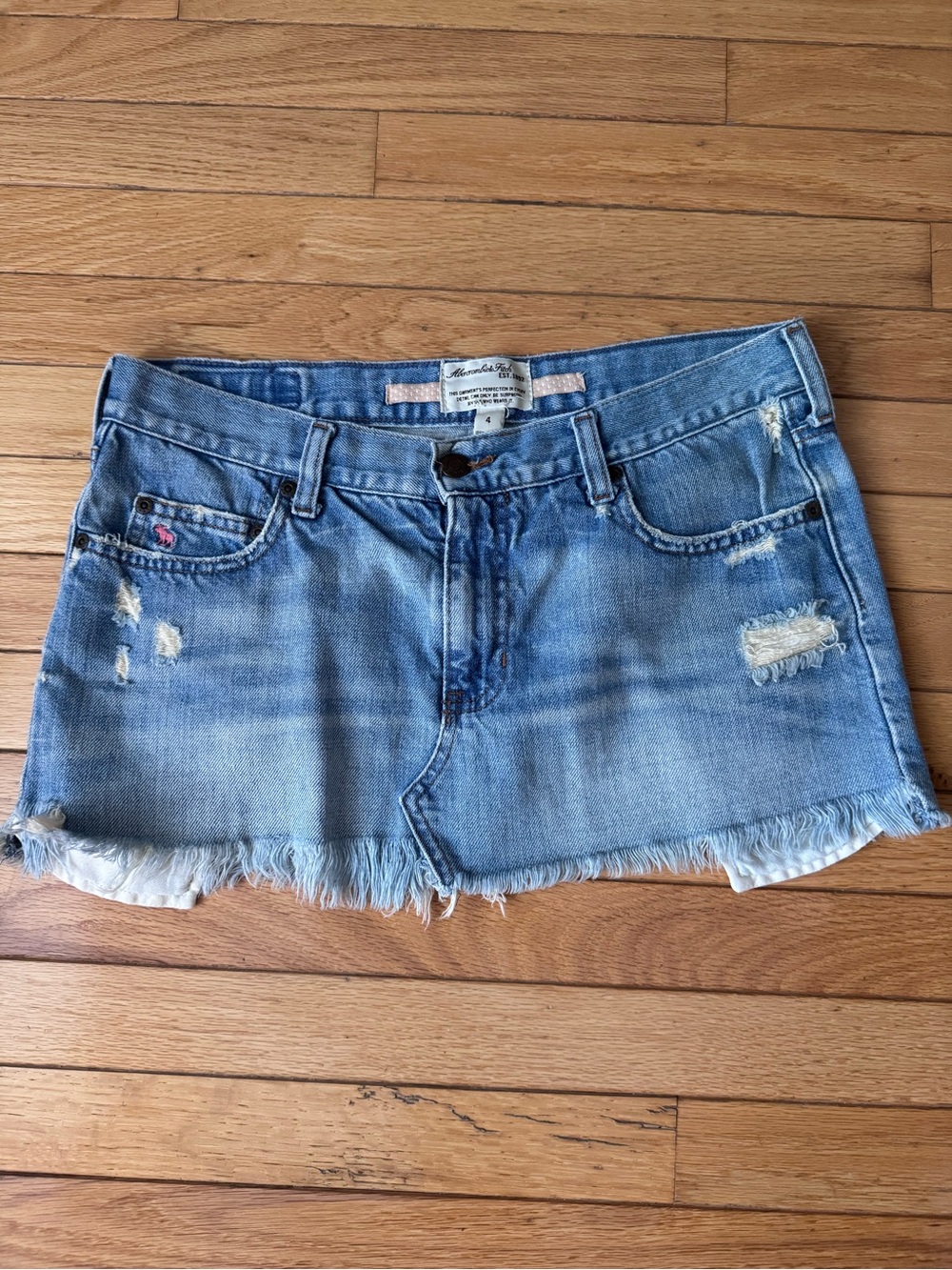 Abercrombie & Fitch Light Blue Distressed Denim Mini Skirt